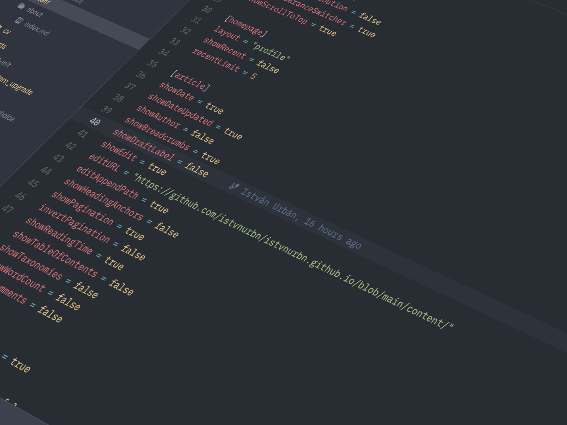 Part of the configuration of this site in Zed.