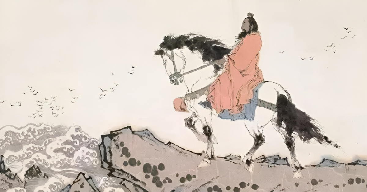 Part of Fan Zeng's Cao Cao Riding, watercolor and ink on paper scroll.