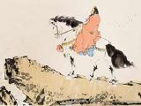 Part of Fan Zeng's Cao cao riding a horse and reciting a poem, watercolor and ink on paper scroll.